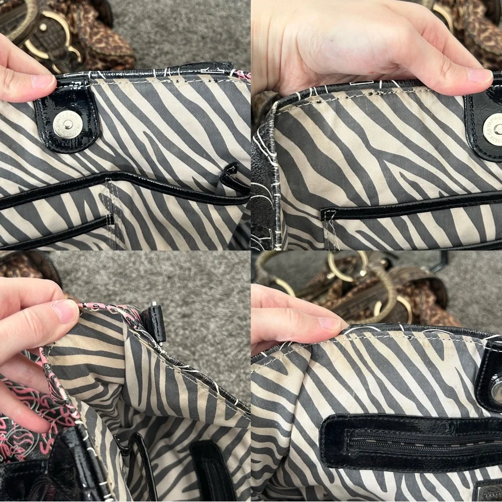 Y2K “GUESS” Black and Pink Monogram Print Zebra Print Lined Shoulder Bag - Picture 5 of 7
